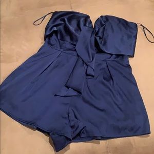 Blue Front Tie Satan Blue strapless romper